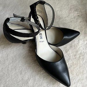 Anne Klein Fabulist Black Leather Pump Kitten Heel with Ankle Strap - Size 11